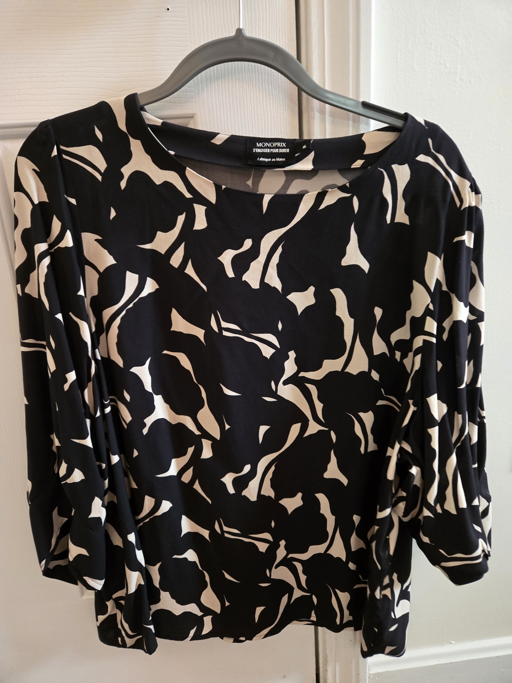 Monoprix Black & Cream Floral Print Blouse